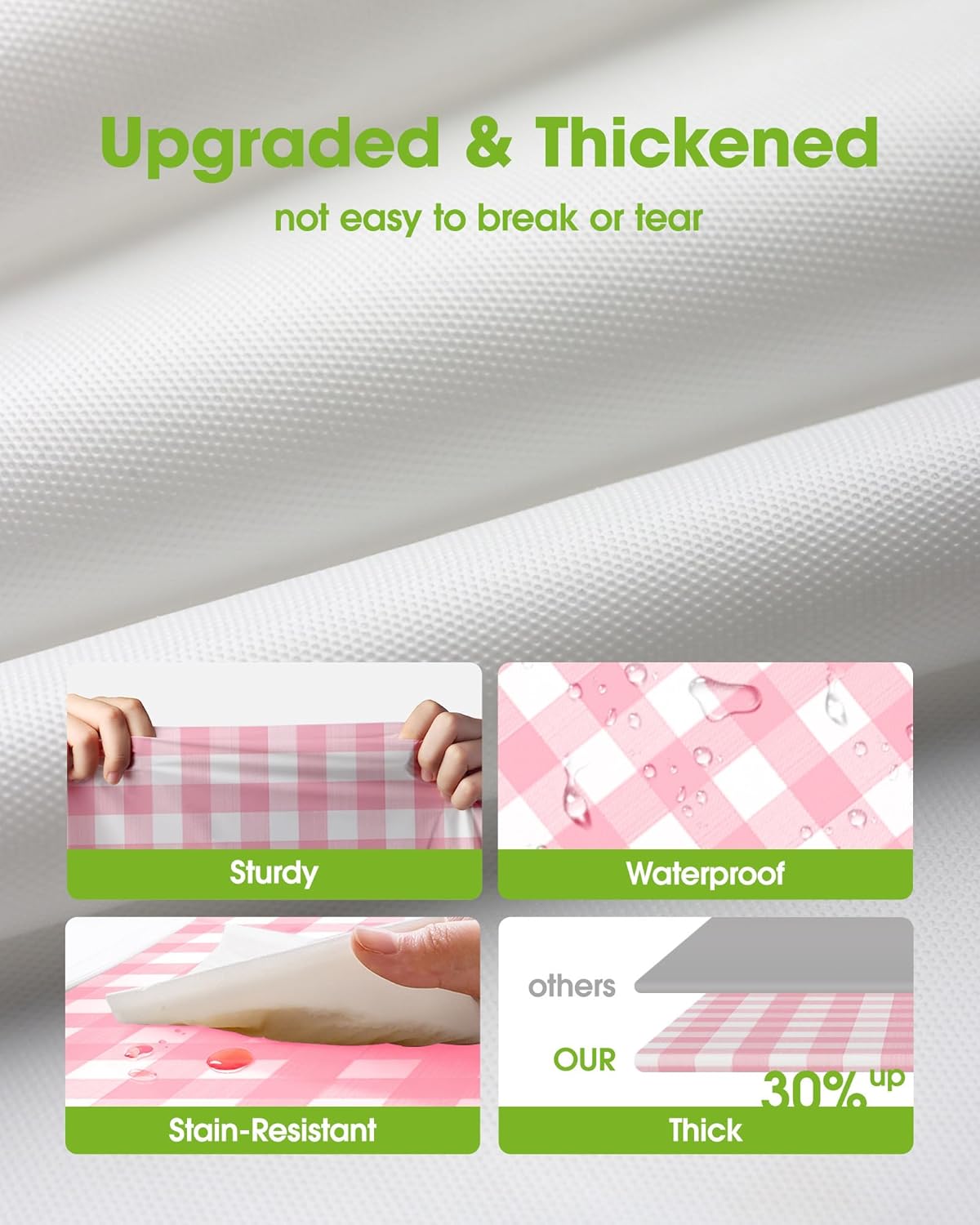 Pureegg Disposable Plastic Tablecloths - 54 x 108 Inch, Pink Gingham Design, Sturdy & Leakproof, 8 Pack