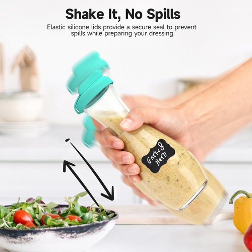 CHEFAID Silicone Replacement Lids Fit Good Seasons Cruet, Shake It No Spills, Pour Spout Lids for Salad Dressing Shaker Bottle with Labels, BPA-Free & Airtight - Cruet Not Included (Mix1, 4 Pack)