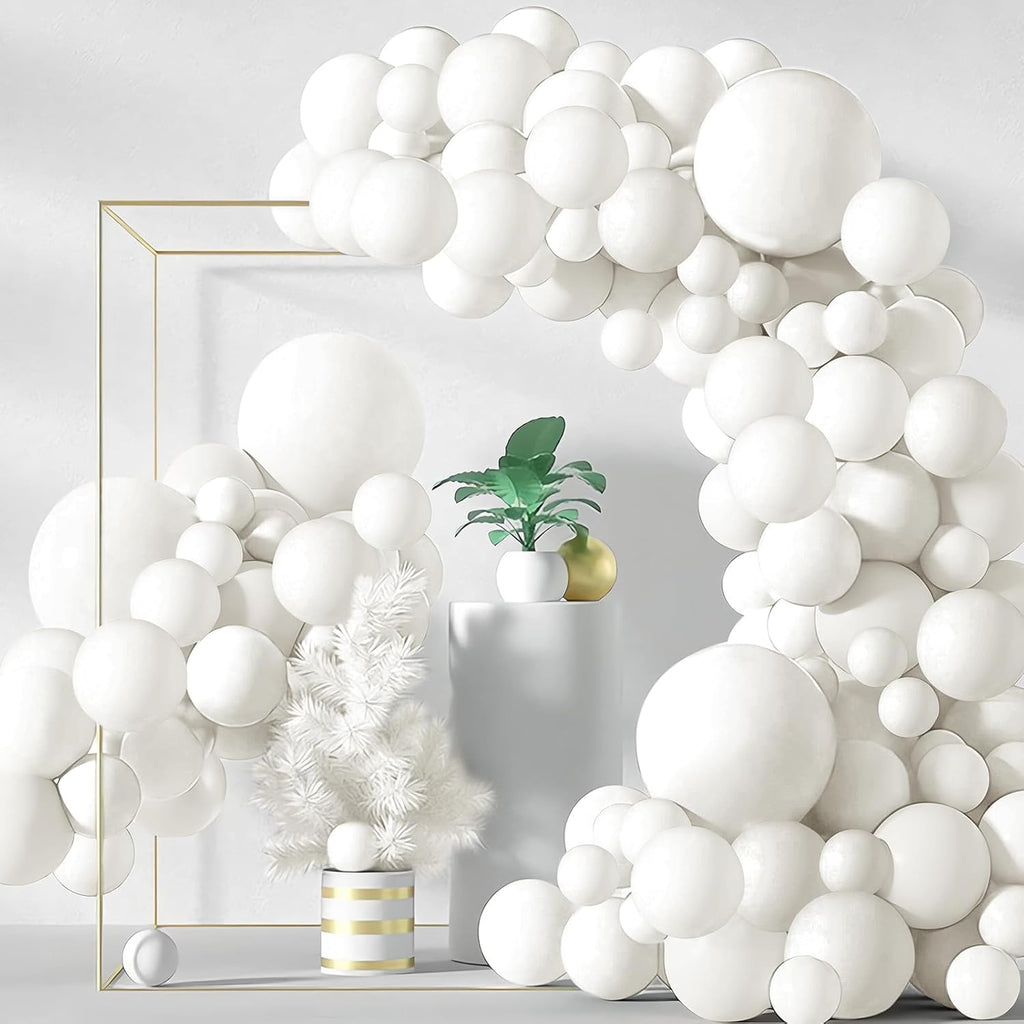 Skiennix White Latex Balloons - 200-Piece Garland Arch Kit for Birthday, Wedding & Baby Shower Decorations | 5-18 Inch Sizes