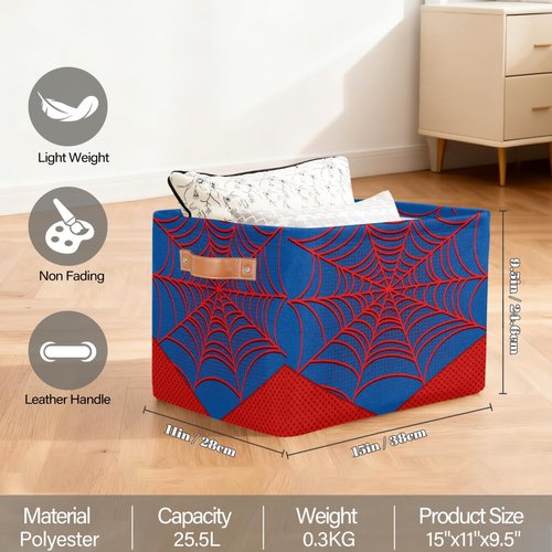 Ackutea Nursery Decor Storage Bins - Blue Spider Web Large Collapsible Rectangle Shelf Closet Organizer Baskets for Kids Dirty Clothes, Bedroom,Bathroom,Toy Bin,Gift Basket