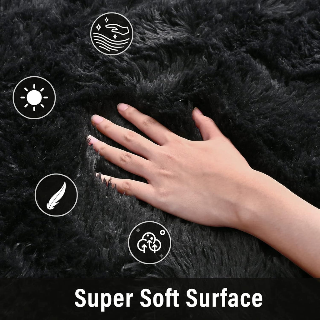 Merelax Soft Shaggy Area Rug - Non-Slip Plush Carpet for Bedroom & Living Room | 2x3 Feet, Black