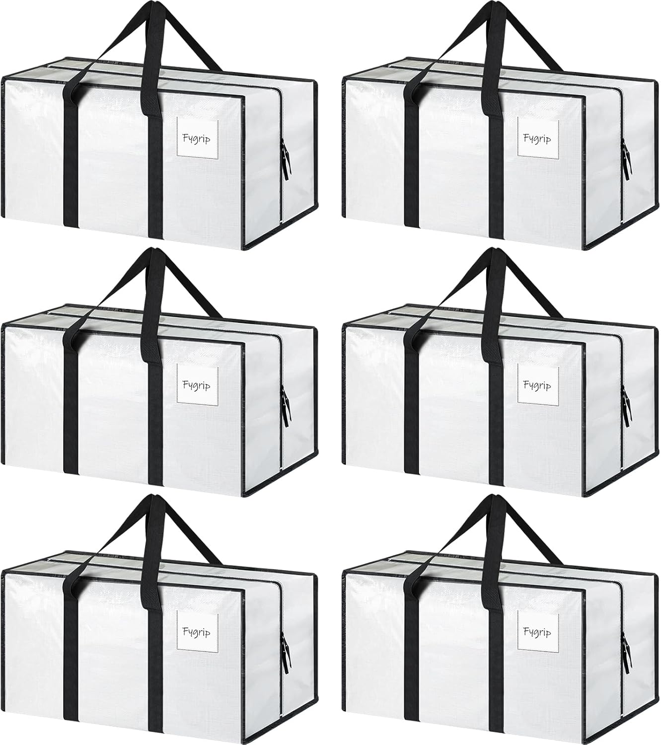 Skiennix 6 Pack Extra Heavy Duty Moving Bags - Strong Zipper & Comfortable Handles | Durable Storage Totes in White