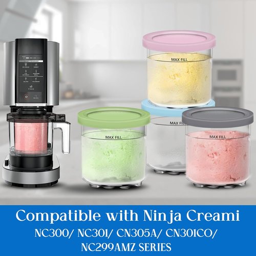 Creami Pints & Lids for Ninja - 4-Pack Ice Cream Containers & Smoothie Pots for NC299AMZ & NC300s
