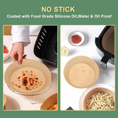 Air Fryer Paper Liner - Unbleached Biodegradable Non-Stick Parchment Paper | 100 Pcs, 6.3 Inches