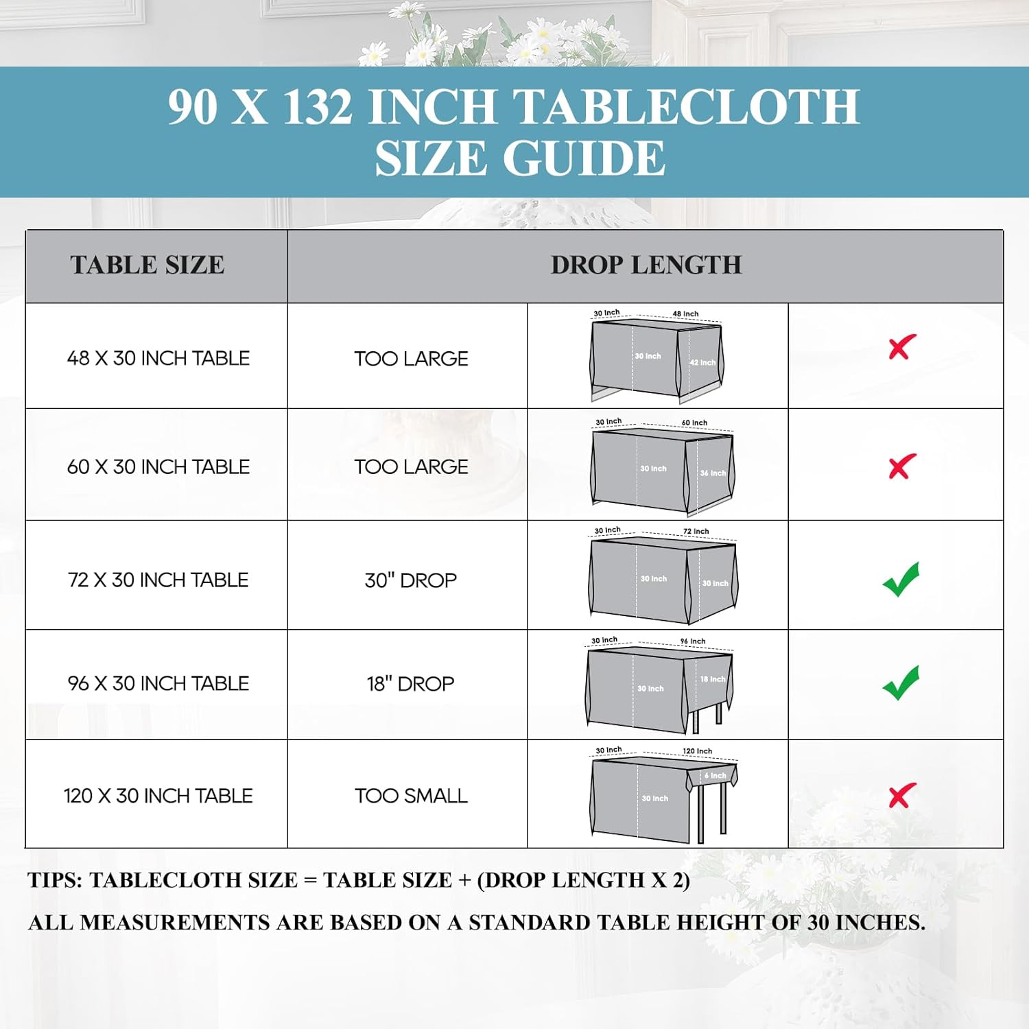 VidaFete Table Cloth - 90x132 Inch Rectangle Polyester | Stain & Wrinkle Resistant for Dining & Events - White (10 Pack)