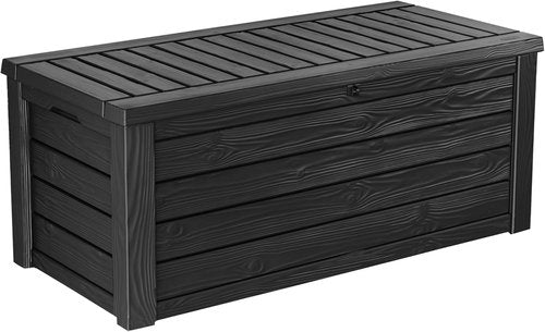 Keter Westwood 150 Gallon Resin Outdoor Storage Box - Ideal for Patio Furniture & Garden Tools | Dark Grey