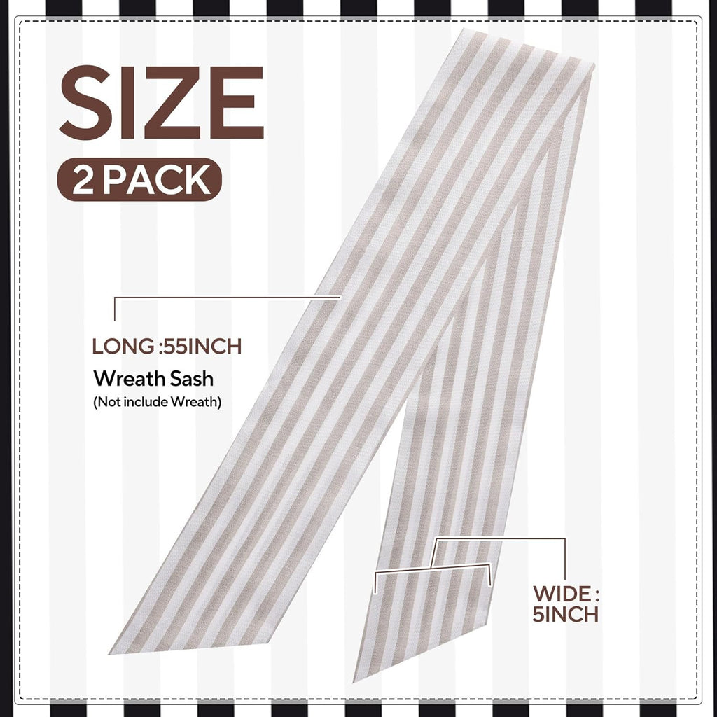 Skiennix Wreath Sash - Stylish Boxwood Garland Decor for Front Door | 2-Pack in Beige and White Stripe