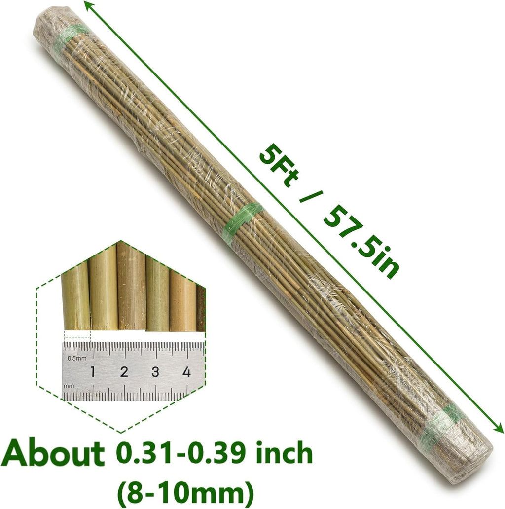 Bamboo Garden Stakes - 70 Pcs Natural 5 Feet Plant Support Sticks for Tomatoes, Beans & Climbing Plants