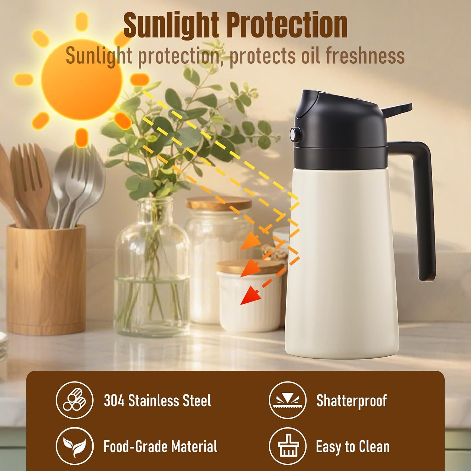 Baalaka Olive Oil Sprayer - 2-in-1 Dispenser & Sprayer for Cooking | Stainless Steel, 16oz (Black)