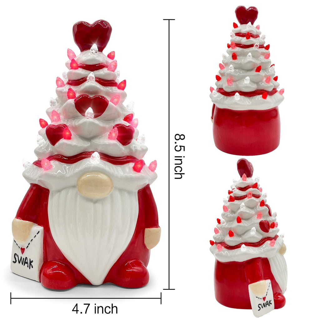 Hexagram Valentines Decorations, Valentines Day Decorations, Valentine Decor Ceramic Gnomes Tree, Valentine's Day Gnomes Decor