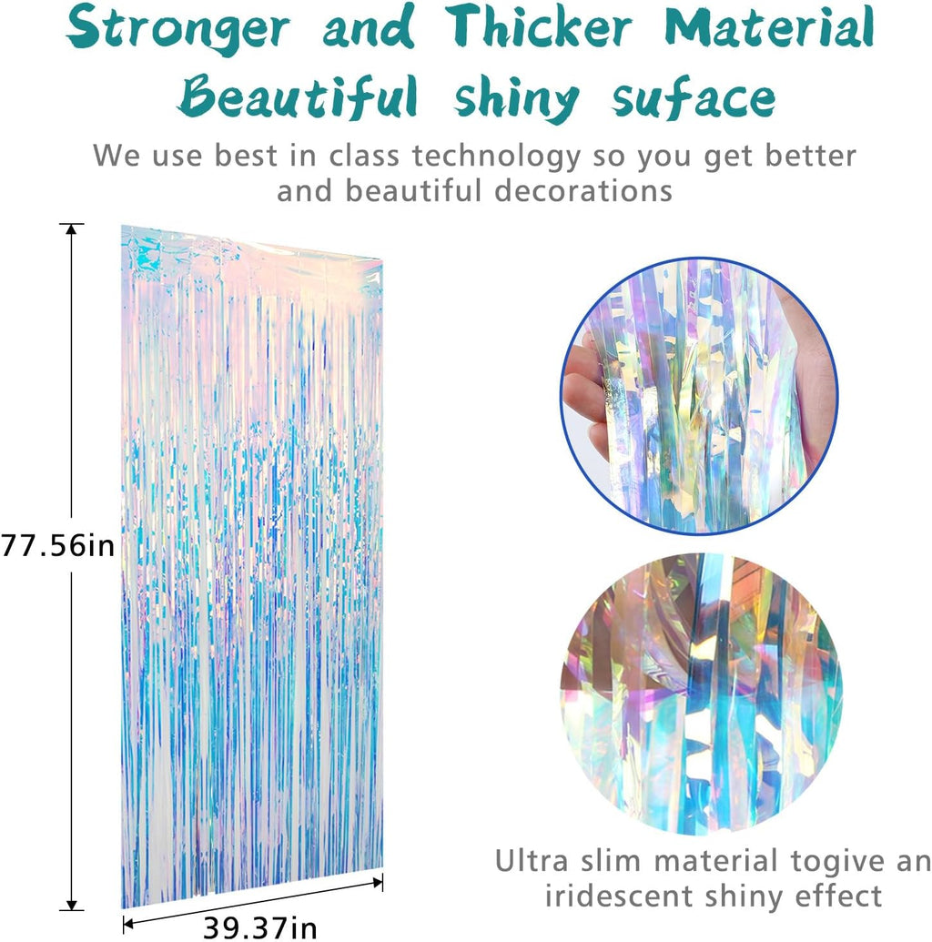 Skiennix Fringe Curtains - Iridescent Tinsel Backdrop for Parties, Weddings & Photo Booths | 2 Pack