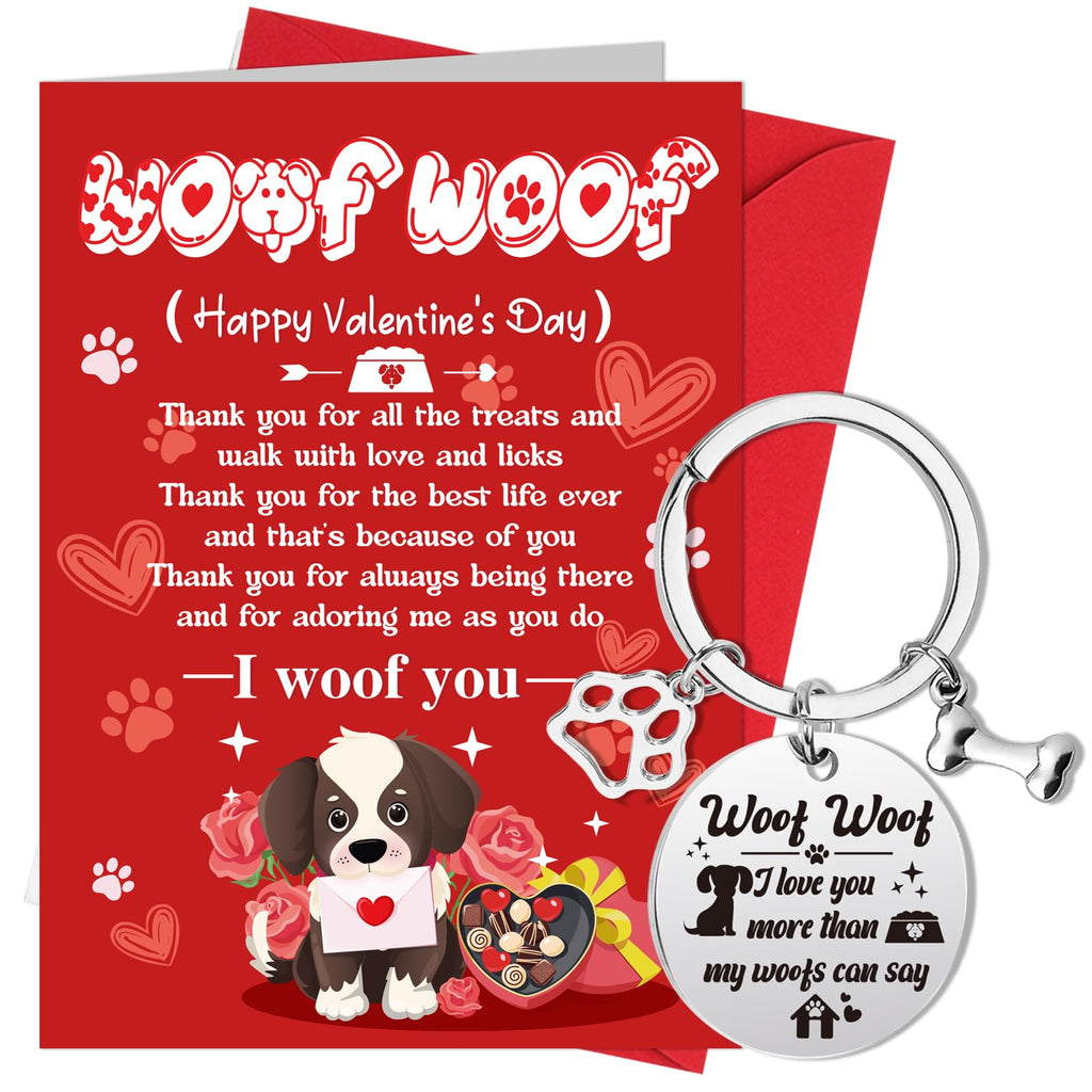 HOWAF Valentine's Day Card From The Dog, Valentines Gift Card with Keychain Engraved From The Dog Valentines Day Dog Cards with Keyring from Boy Friends Girl Friends Husband Wife for Dog Owner
