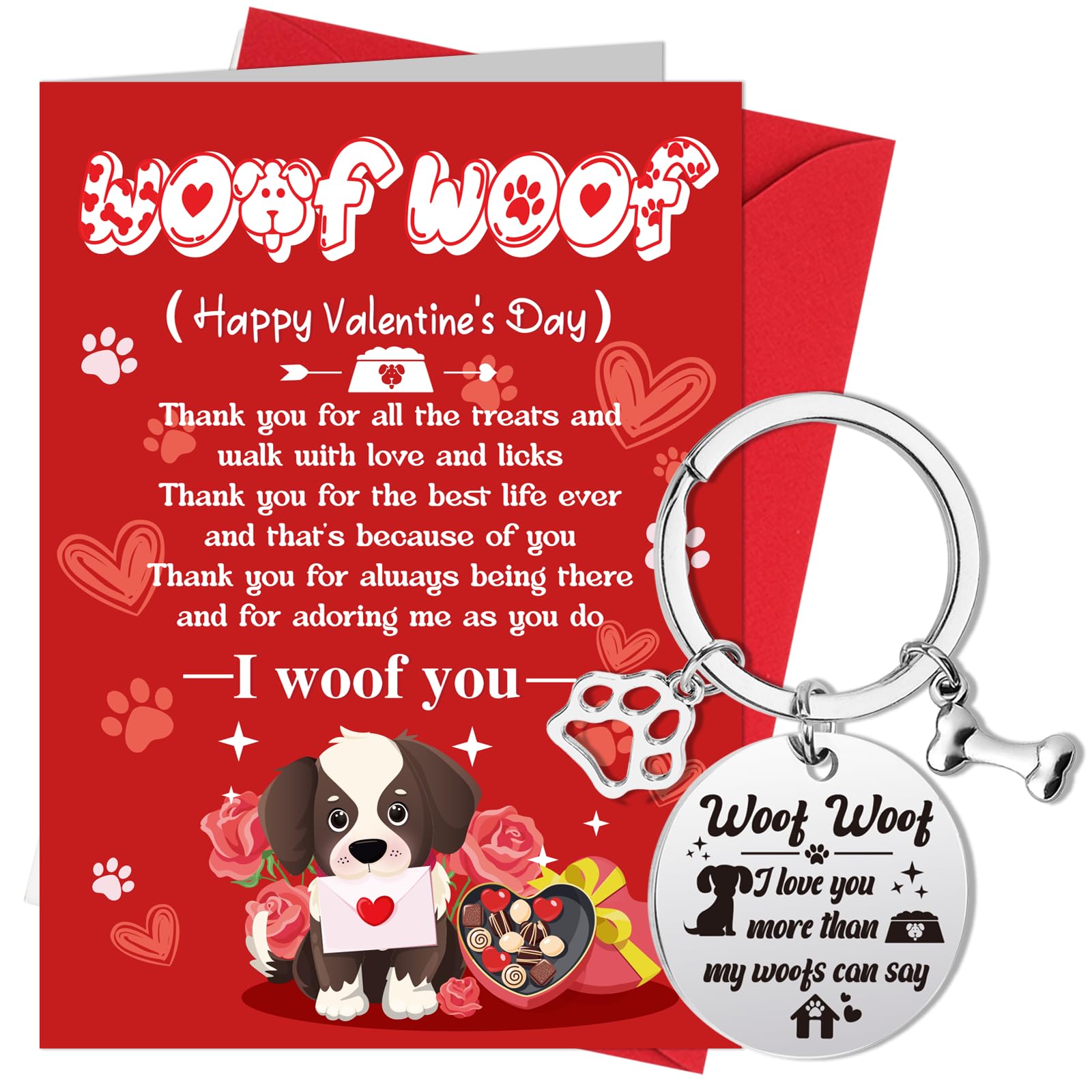 HOWAF Valentine's Day Card From The Dog, Valentines Gift Card with Keychain Engraved From The Dog Valentines Day Dog Cards with Keyring from Boy Friends Girl Friends Husband Wife for Dog Owner