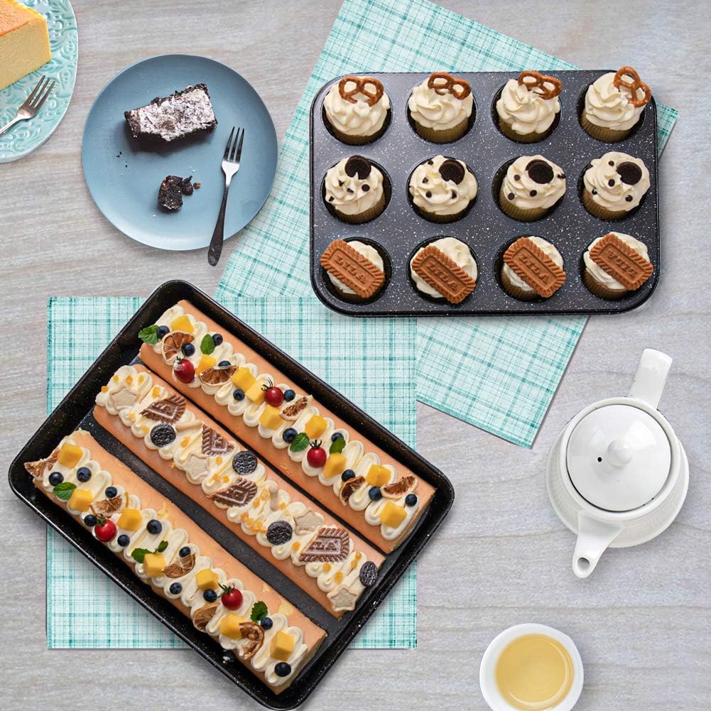 Skiennix 10-Piece Nonstick Baking Set - Versatile Bakeware with Baking Pan, Cookie Sheet, and Pizza Pan | Ceramic Coated Black