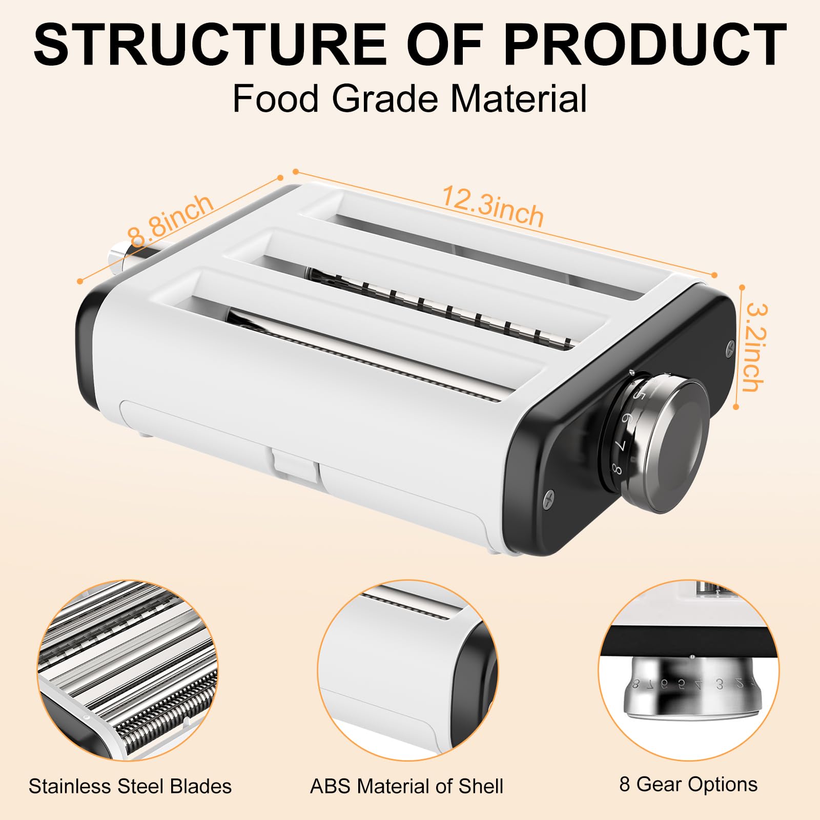 Pasta Maker Attachment for All Kitchenaid Mixers, Noodle Maker Kitchen Aid Mixer Accessories 3 In 1 Including Dough Roller Spaghetti Fettuccine Cutter - Homemade Fresh Pasta Easily!