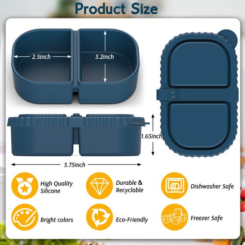 ICEROYCE 3 Pack Reusable Silicone Snack Containers with Lids, 2 Compartment Leakproof Food Storage Containers, BPA-Free Portable Snack Boxes for Lunch, School, Adults