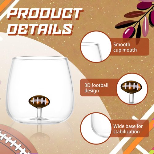 Potchen 2 Pcs Football Wine Glasses 3D Stemless Football Icon Juice Glass Cups Cool Cocktail Glassware for Birthday Sports Themed Party Supplies Gifts for Friends Colleague Coworkers