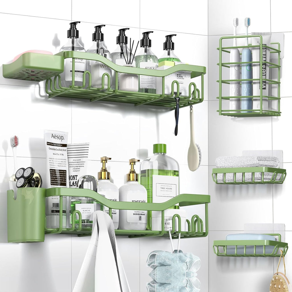 NESOMI Shower Caddy - Rustproof Stainless Steel Organizer with Soap Dish & Hooks | 7-Pack, No-Drill Storage