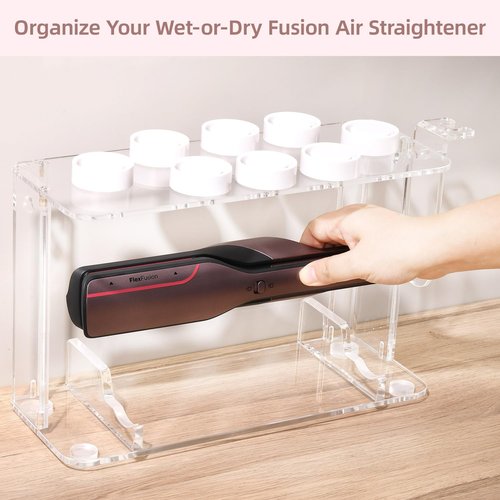 Dyson Airwrap Holder, Dyson Airwrap Wall Mount Clear Acrylic Organizer, Shark Hair Dryer Holder Stand with 8 Slots Cord Hook, Heat-Resistant Storage for Bathroom/Vanity UEMUSI