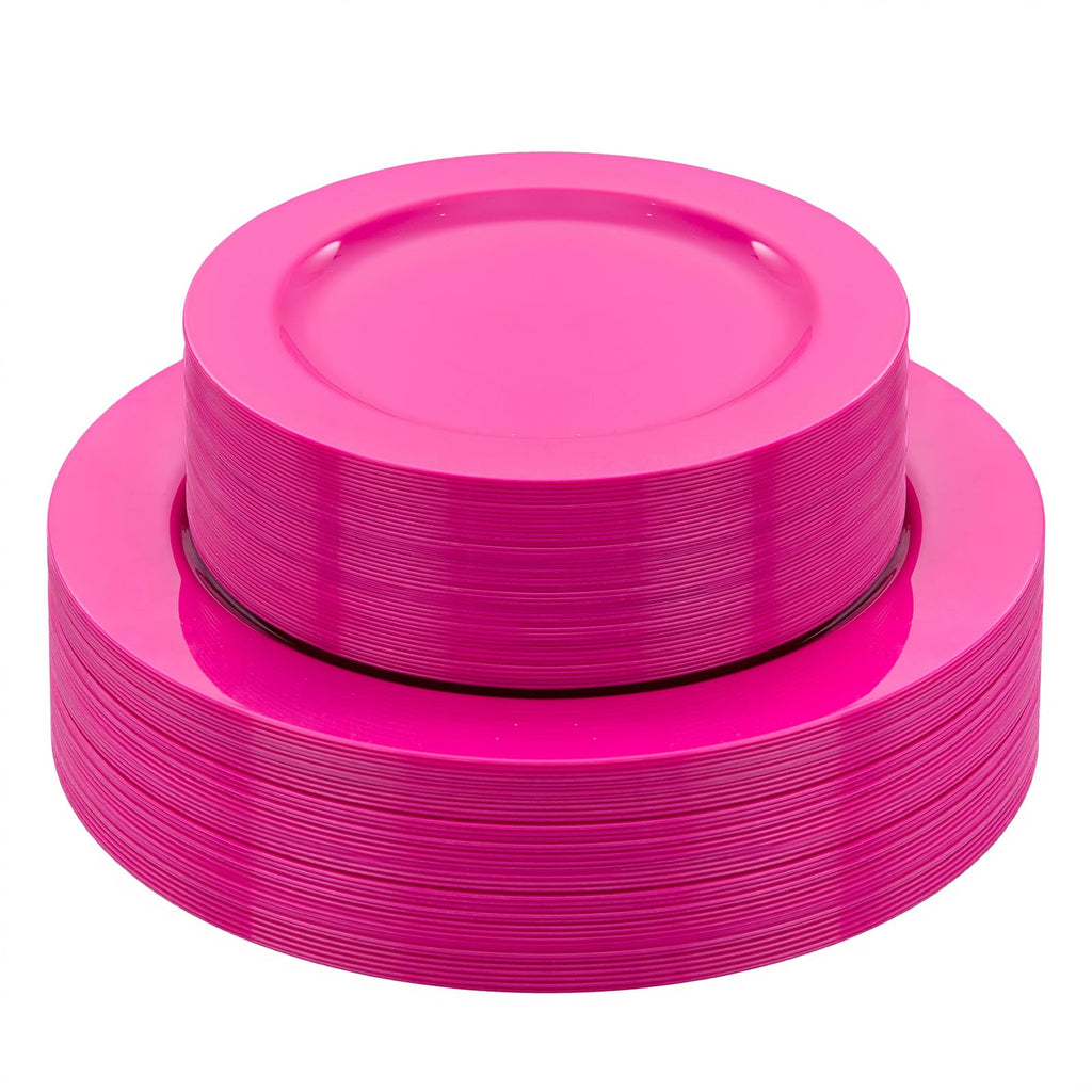 FLOWERCAT 60PCS Hot Pink Disposable Party Plates Set – 30 pcs 10.25″ Dinner Plates & 30 pcs 7.5″ Dessert Plates for Spring Parties, Valentine’s Day, Wedding – Sturdy & Stylish Tableware