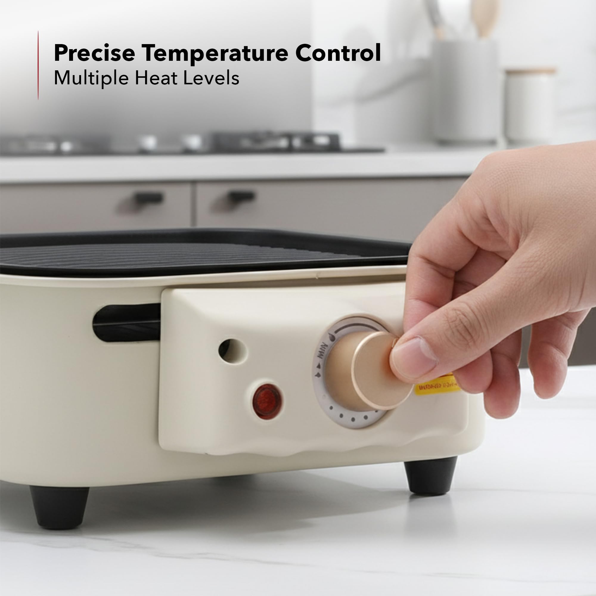 OVENTE 2-in-1 Electric Indoor Grill, 1500W Smokeless Korean BBQ Griddle with Non-Stick Removable Cooking Plate, 3 Raclette Cheese Pans, Adjustable Temperature Control, Dishwasher Safe, Beige BQR1502B