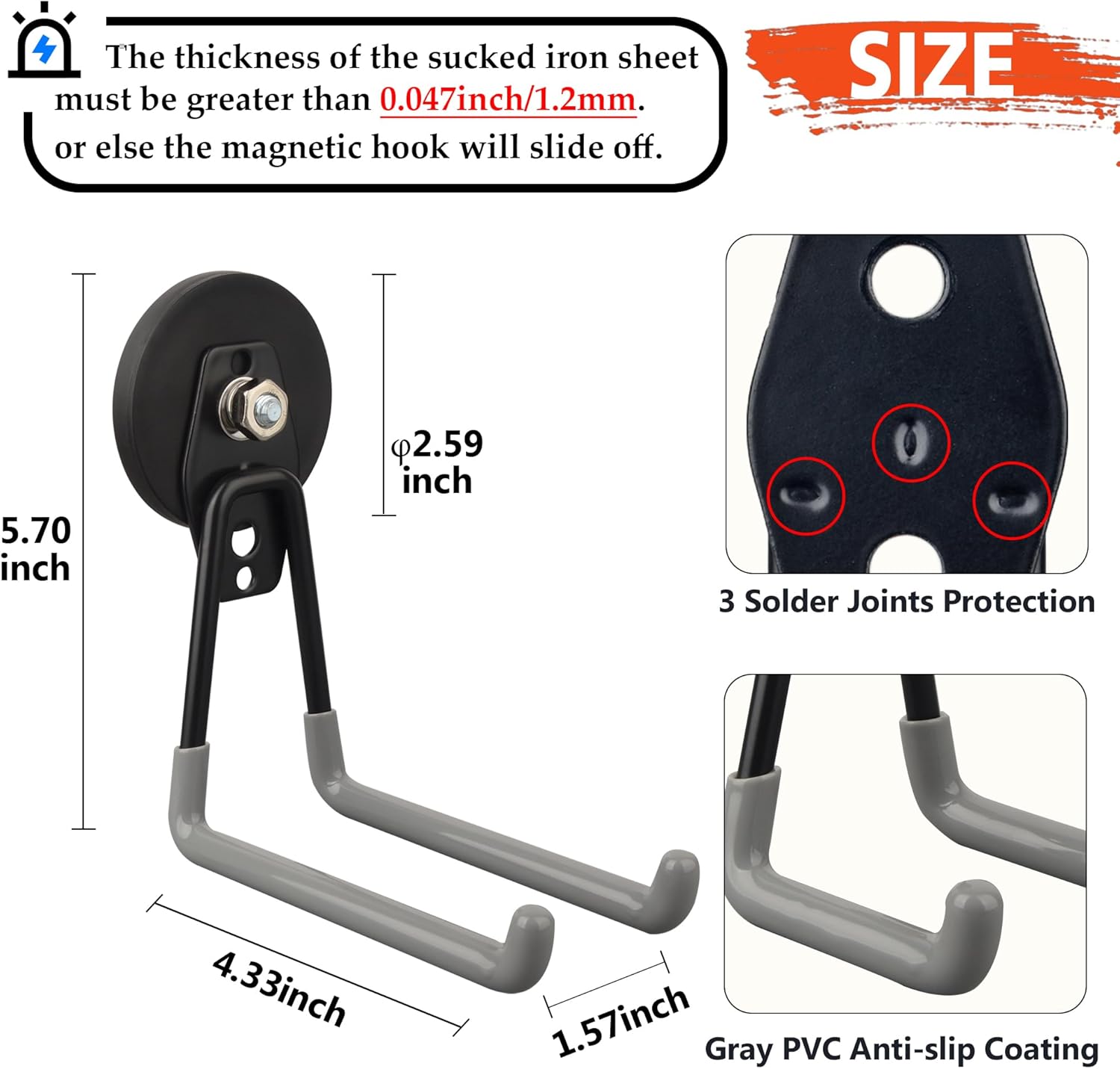 ULIBERMAGNET Magnetic Garage Hooks - Heavy Duty Power Tool Organizer | 2 Pack for Workshop & Garden Tools (Gray)