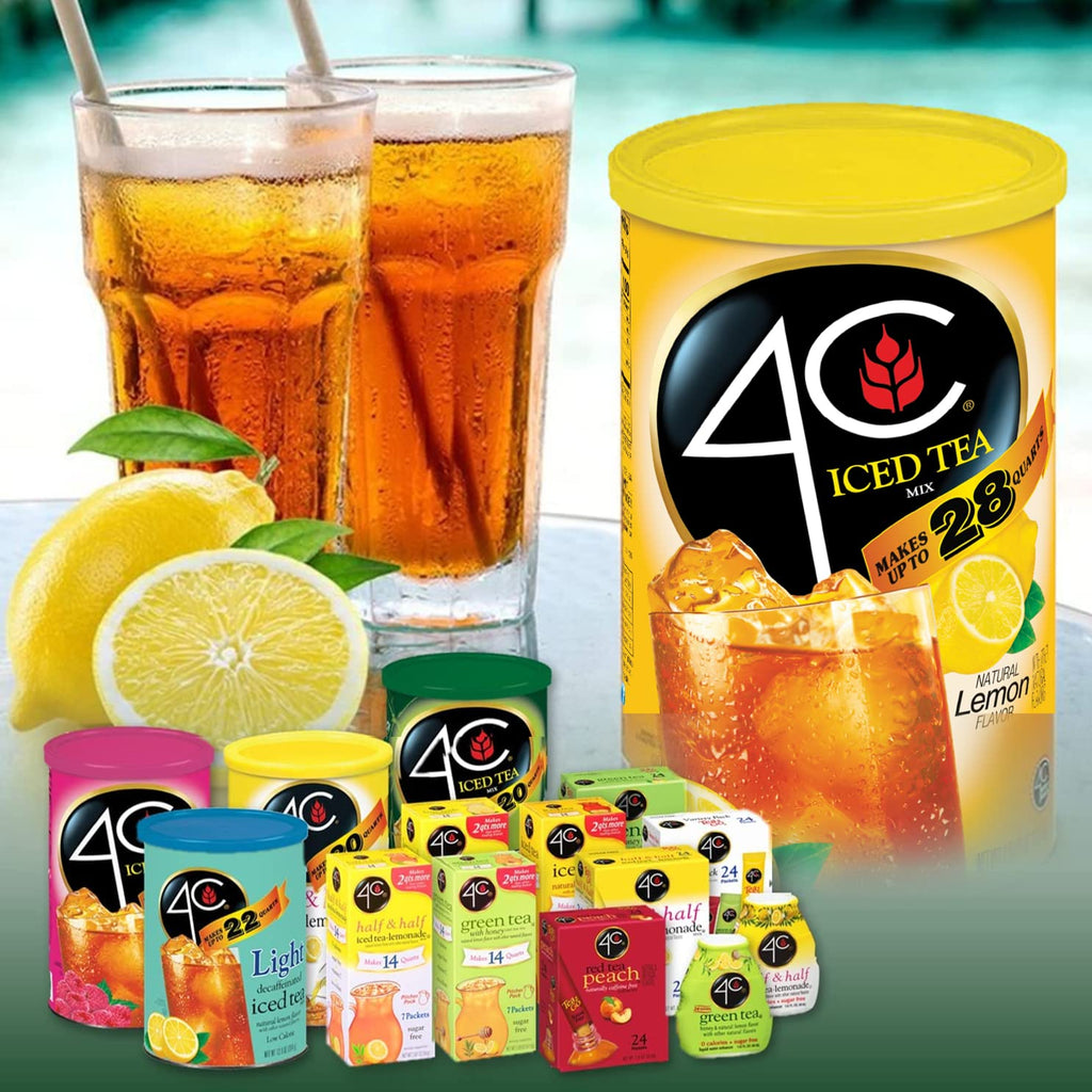 4C Powdered Drink Mix Cannisters, Decaffeinated Iced Tea 3 Pack, 20 Quarts, Family Sized Cannister, Thirst Quenching & Refreshing Flavors