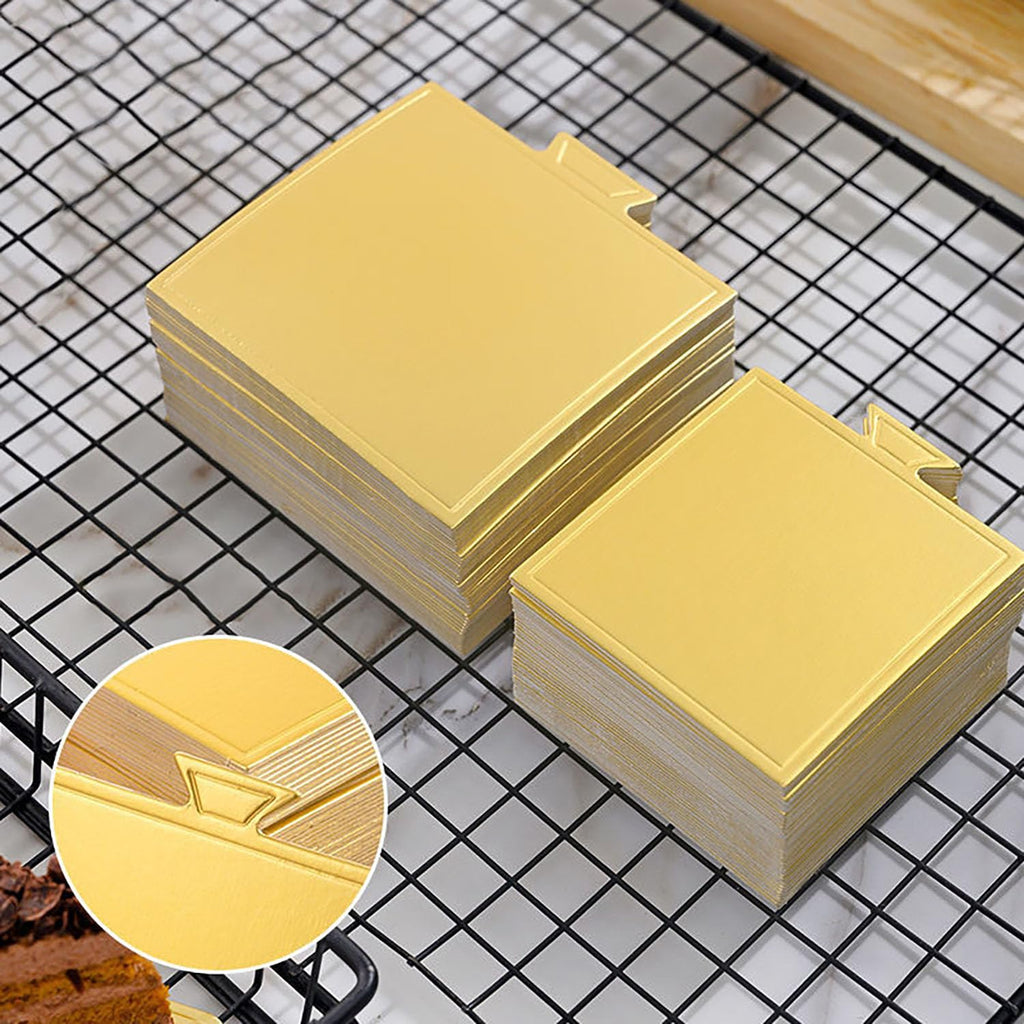 100pcs Mini Golden Cake Boards Round and Square Mousse Cupcake Base Paper Plates Dessert Board Circle Base for Cake DIY, Baking Dessert Party Wedding Birthday