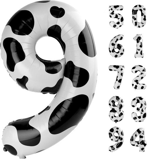Cow Print Number 9 Balloon - 40 Inch Giant Birthday Decoration for 9th, 19th, 29th, 90th Celebrations