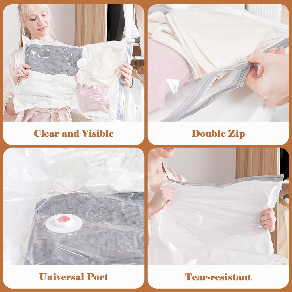 Vacbird Travel Vacuum Storage Bags with Rechargeable Cordless Pump, 12 Pack Vacuum Seal Bags for Clothing(4 Large+4 Medium+4 Small), Compression Packing for Clothes Suitcase Luggage Blanket Pillows