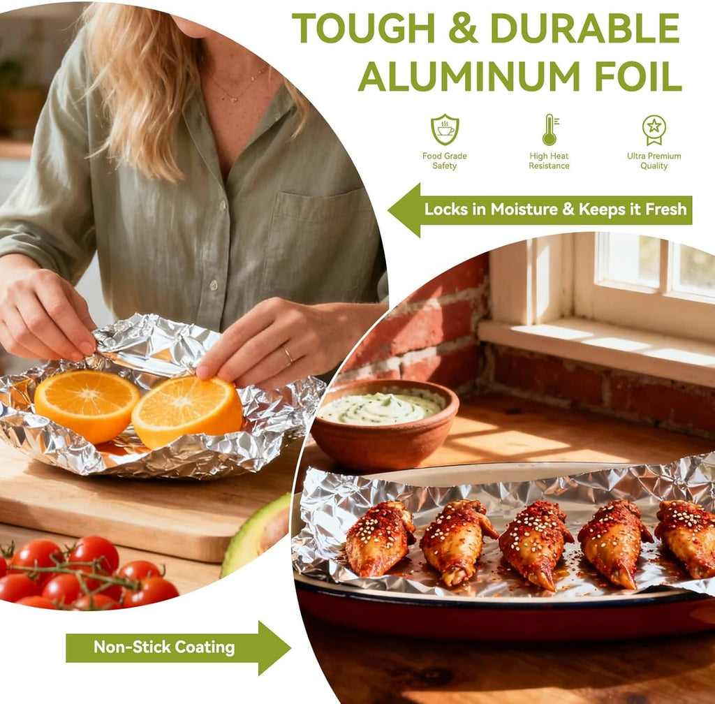 Aluminum Foil Roll - 12" x 350ft Heavy-Duty Food Safe Foil with Cutter | Ideal for Cooking & Baking