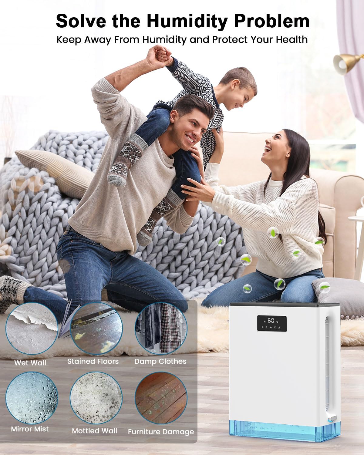 BIZEWO Dehumidifier - Quiet Home Dehumidifier for 980 Sq.Ft | 101 Oz Water Tank, Auto Shut Off & 7 Colors Ambient Light