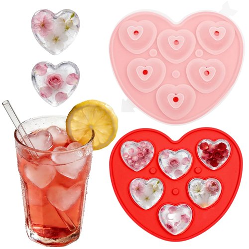 Heart-Shaped Ice Cube Trays - 6 Holes Silicone Ice Cube Tray, Love Heart Shape Ice Cube Mold for Chilling Whiskey Cocktails Drinks Beverages Iced Tea & Coffee (red)