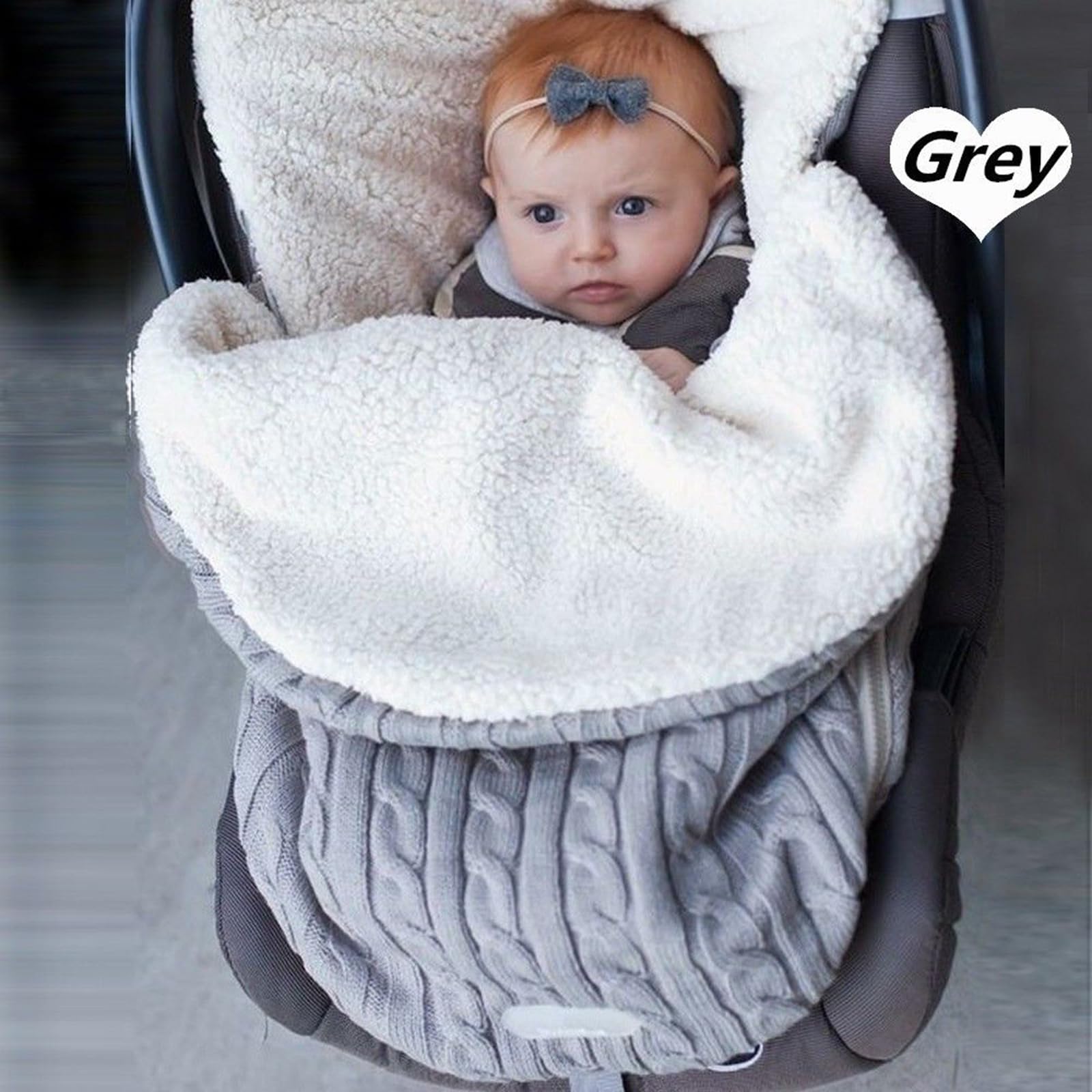 Baby Sleeping Bag fits Infant Newborn,Warm Baby Sleeping Bag,Winter Newborn Knit Wool Swaddling Blanket Kid Sleepsack Footmuff Stroller Knitted Sleep Nest Sack (Light Gray, One Size)