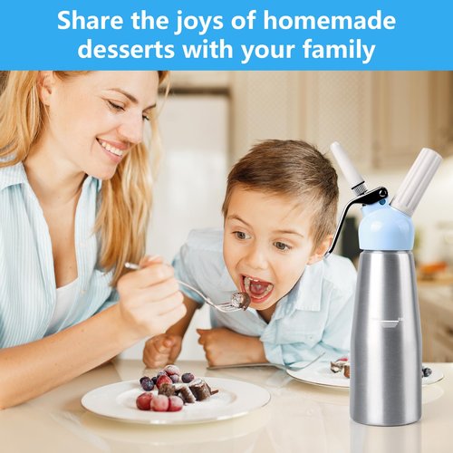 NATUREKIT Professional Whipped Cream Dispenser,Aluminum Body 1-Pint / 500 ml,Cream Maker with 3 Plastic Decorating Tips and 1 Cleaning Brush