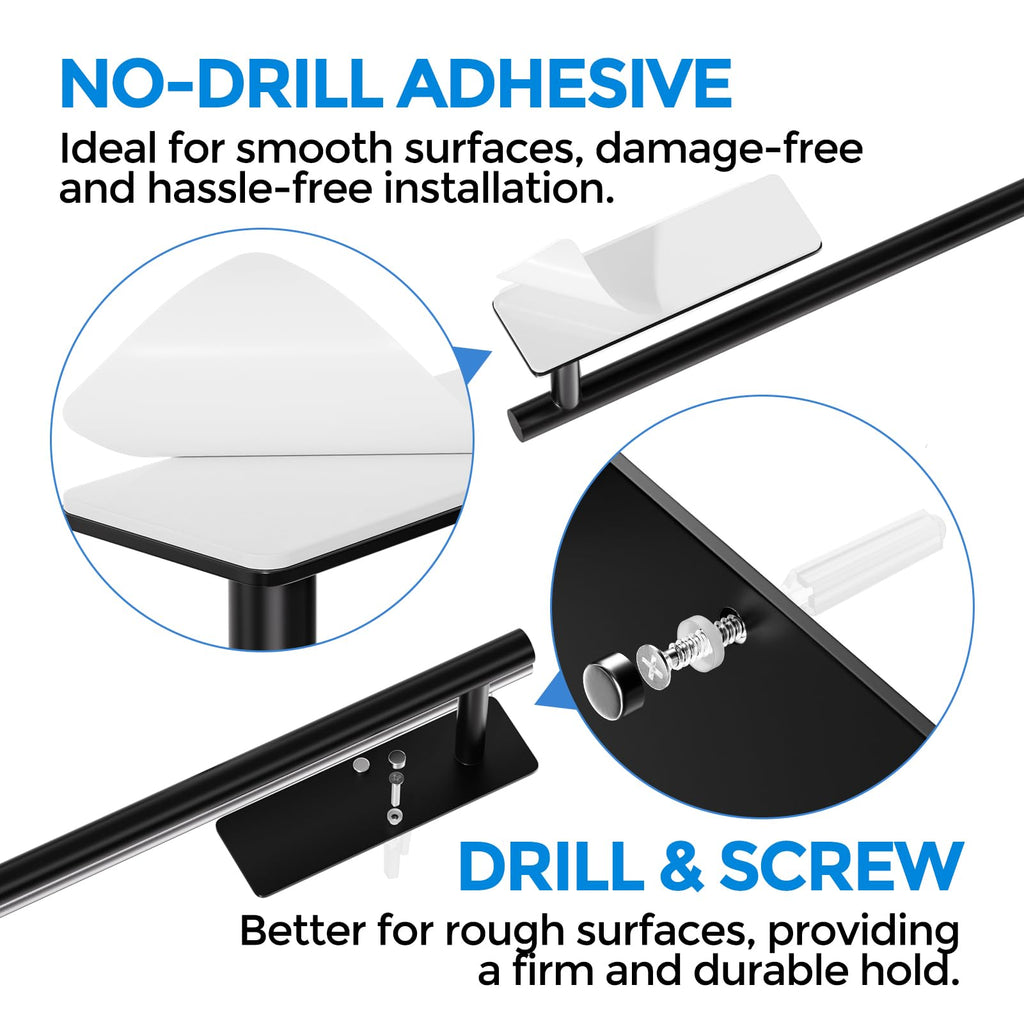 zaa Paper Towel Holder - 2 Pack Under Cabinet Paper Towel Holder, Fits Mega Paper Towel Rolls, Wall Mount Rack for Kitchen, Bathroom, RV, Adhesive or Screw Installation, Black