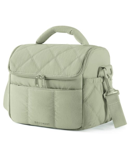 BAGSMART Insulated Lunch Bags for Women, Cute Quilted Lunch Box, Lightweight Puffy Padded Waterproof Lunch Tote, Reusable Lunch Cooler for Work Picnic Travel, Sage Green