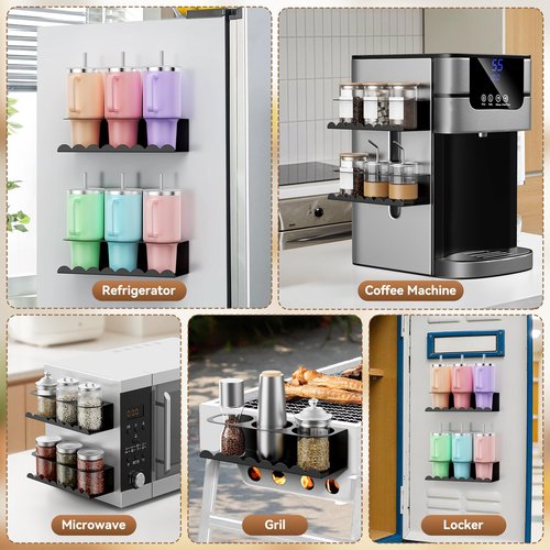 2 Pack Magnetic Cup Holder for Fridge, Water Bottle Organizer for Stanley 30&40 oz Tumbler Metal Stanley Cup Accessories Organizer for Home Kitchen Outdoor (Black)
