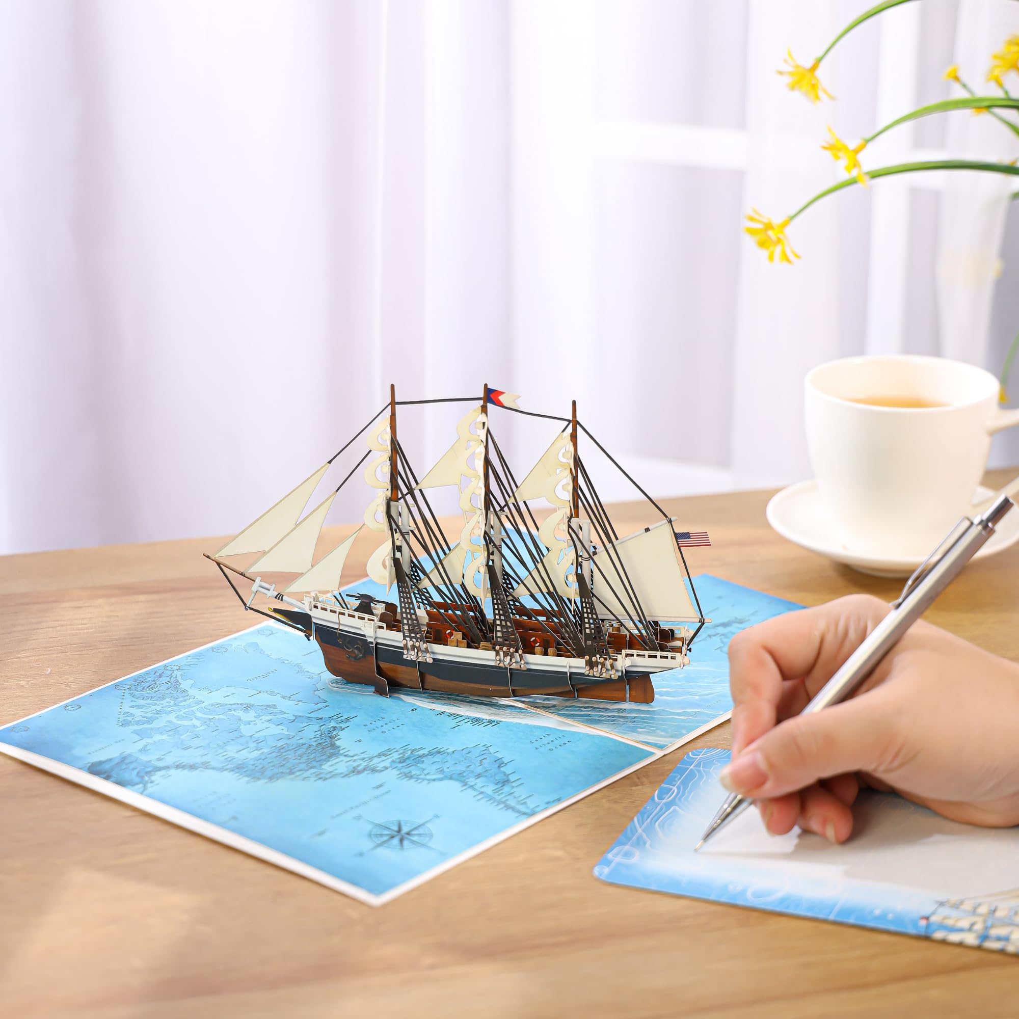 Sailboat Pop Up Fathers Day Card for Men, 3D Ship, Ocean, Handmade Birthday Card, Ideal Gift for Father's Day, Retirement, Friendship for Dad, Husband, Grandfather, Men, Coworker, Boaters,Ocean Lovers