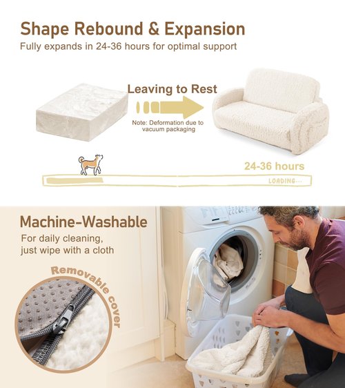 2-in-1 Sherpa Fold Out Kids Couch, Extra Wide Comfy Toddler Chair, Convertible Kids Sofa to Lounger, Foldable Toddler Couch with High Density Foam, Modern Kids Sofa Bed for Boys & Girls 3+, Beige