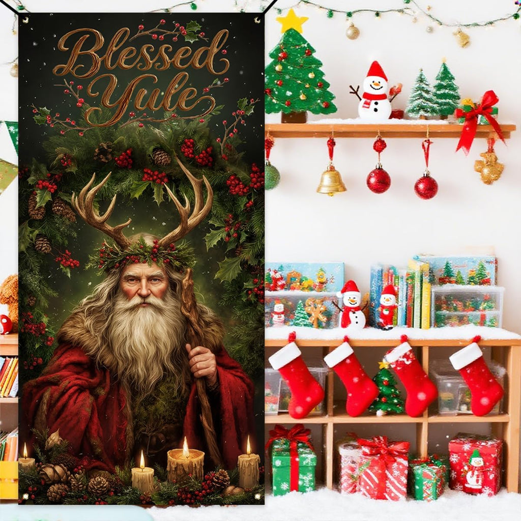 Yule Banner - Winter Solstice Backdrop Sign | Krampus Xmas Decor for Home & Party Celebrations