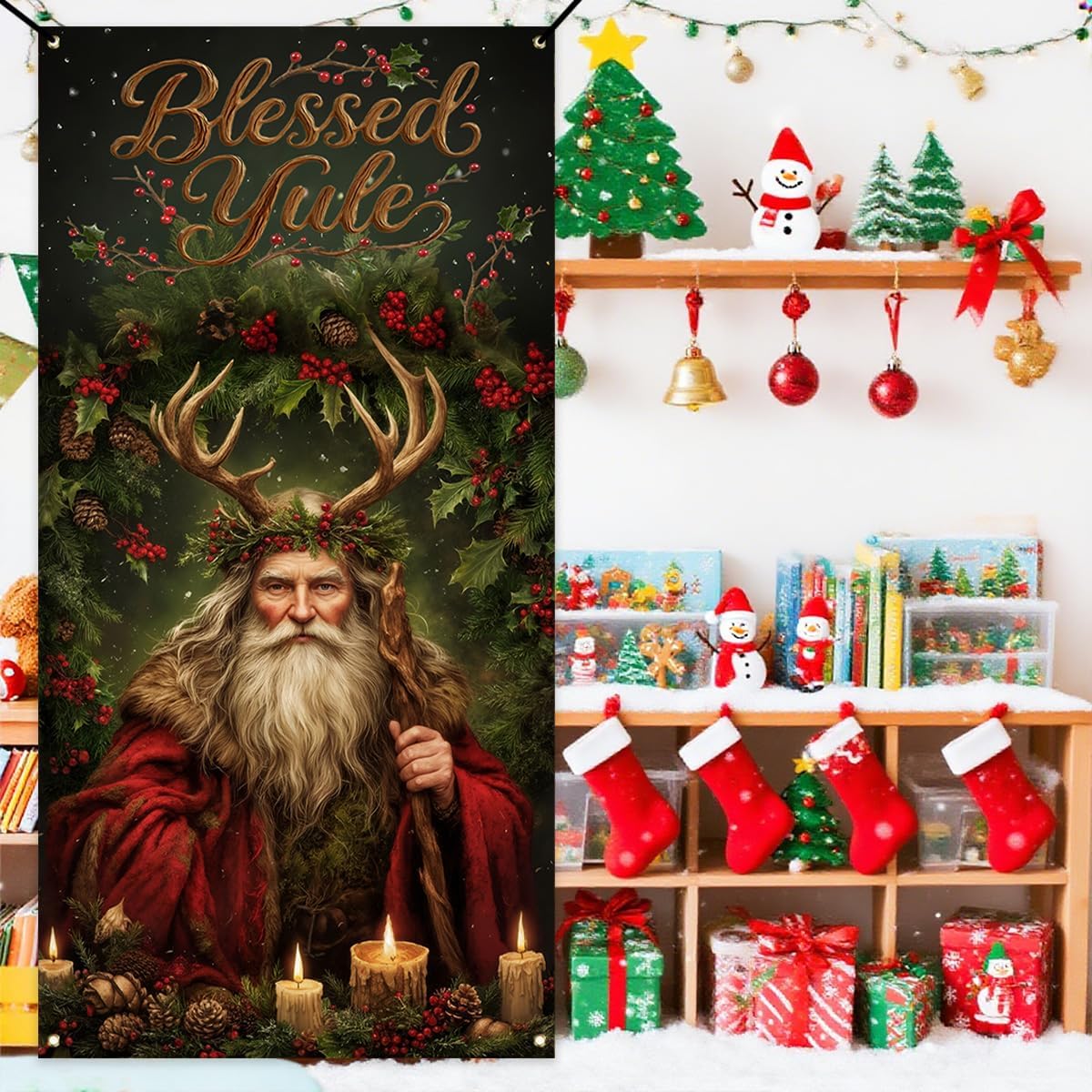 Yule Banner - Winter Solstice Backdrop Sign | Krampus Xmas Decor for Home & Party Celebrations