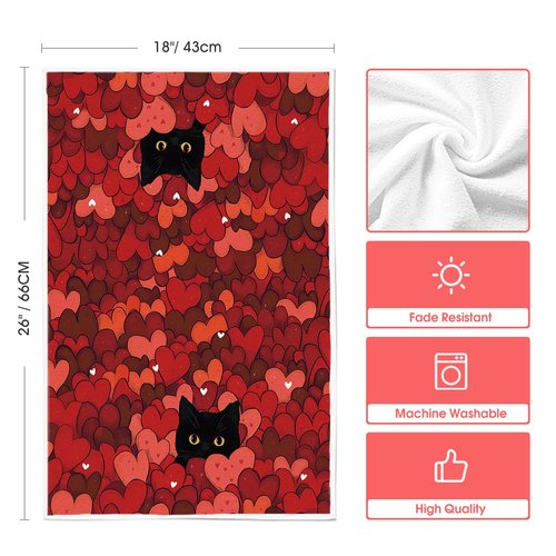 Artoid Mode Black Cats Red Hearts Paw Print Valentine's Kitchen Towels Dish Towels, 18x26 Inch Anniversary Wedding Decoration Cleaning Set of 4