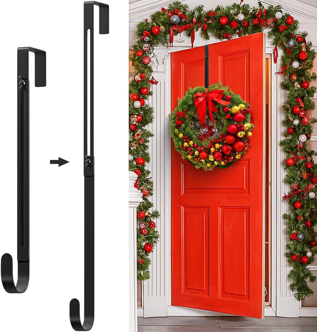 Metal Wreath Hanger - Adjustable Over-the-Door Hook | Heavy Duty, Holds Up to 20 lbs, 12-20”