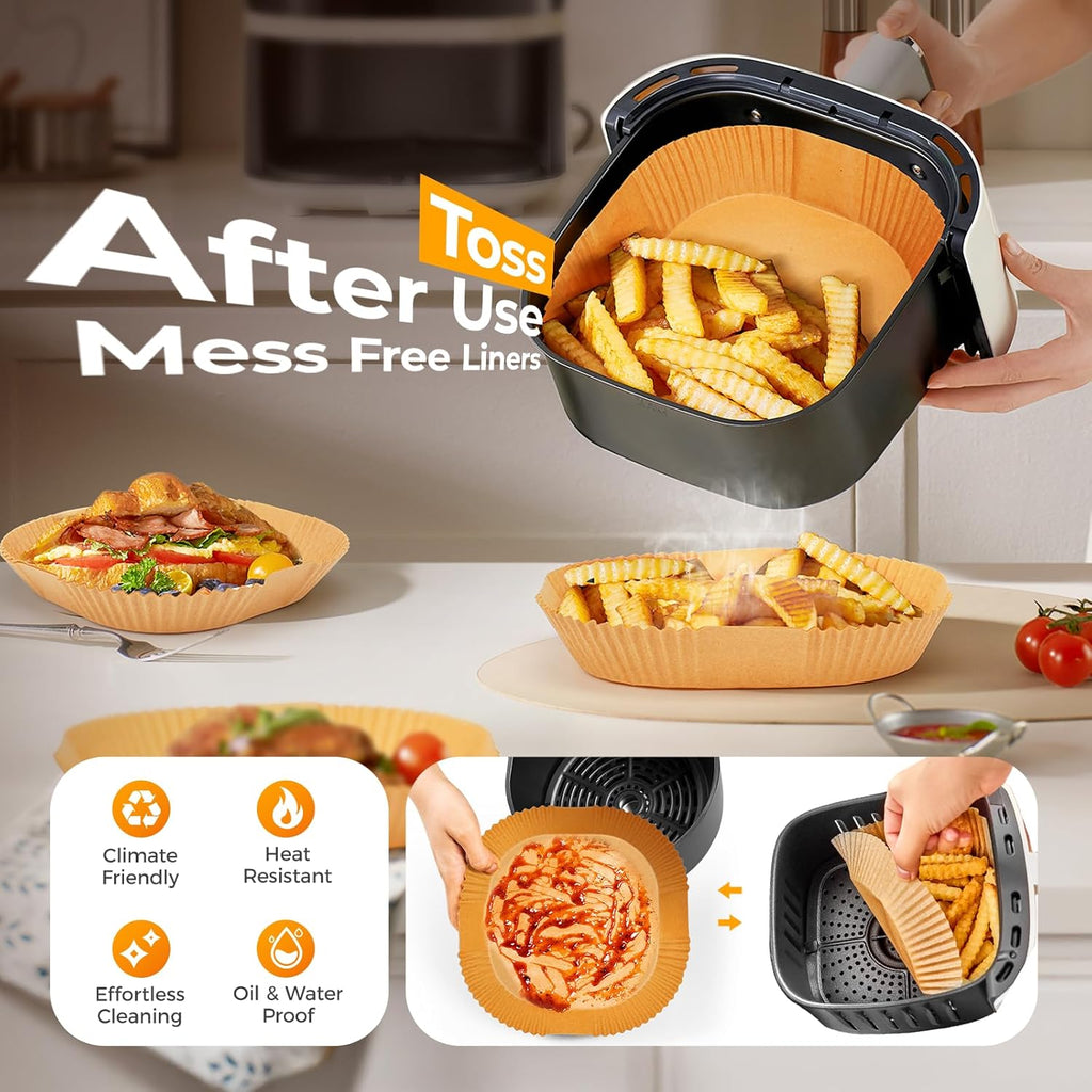Unbleached Parchment Paper Liners - 500 Pcs Disposable Air Fryer Liners | 8" Square, Non-Stick & Leakproof