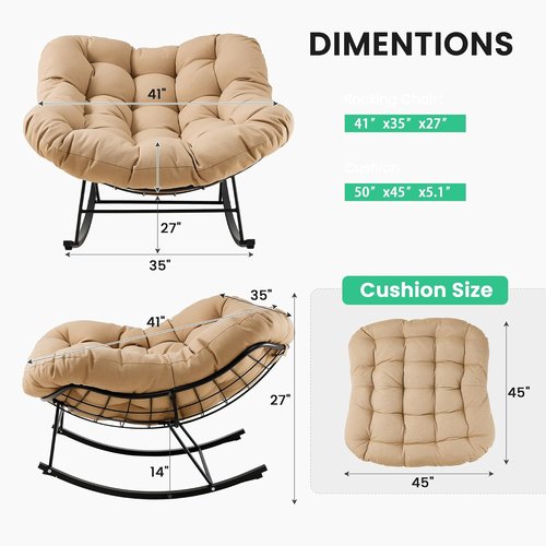 JEAREY Oversized Papasan Rocking Chair - Comfy Egg Chair for Patio, Garden, Living Room | Beige
