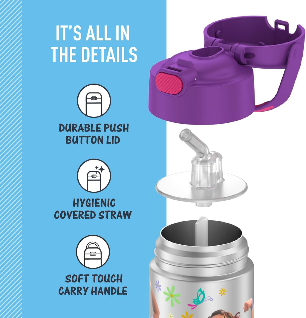 THERMOS FUNTAINER Water Bottle - 12 Ounce Kids Stainless Steel Vacuum Insulated with Straw | Encanto Design
