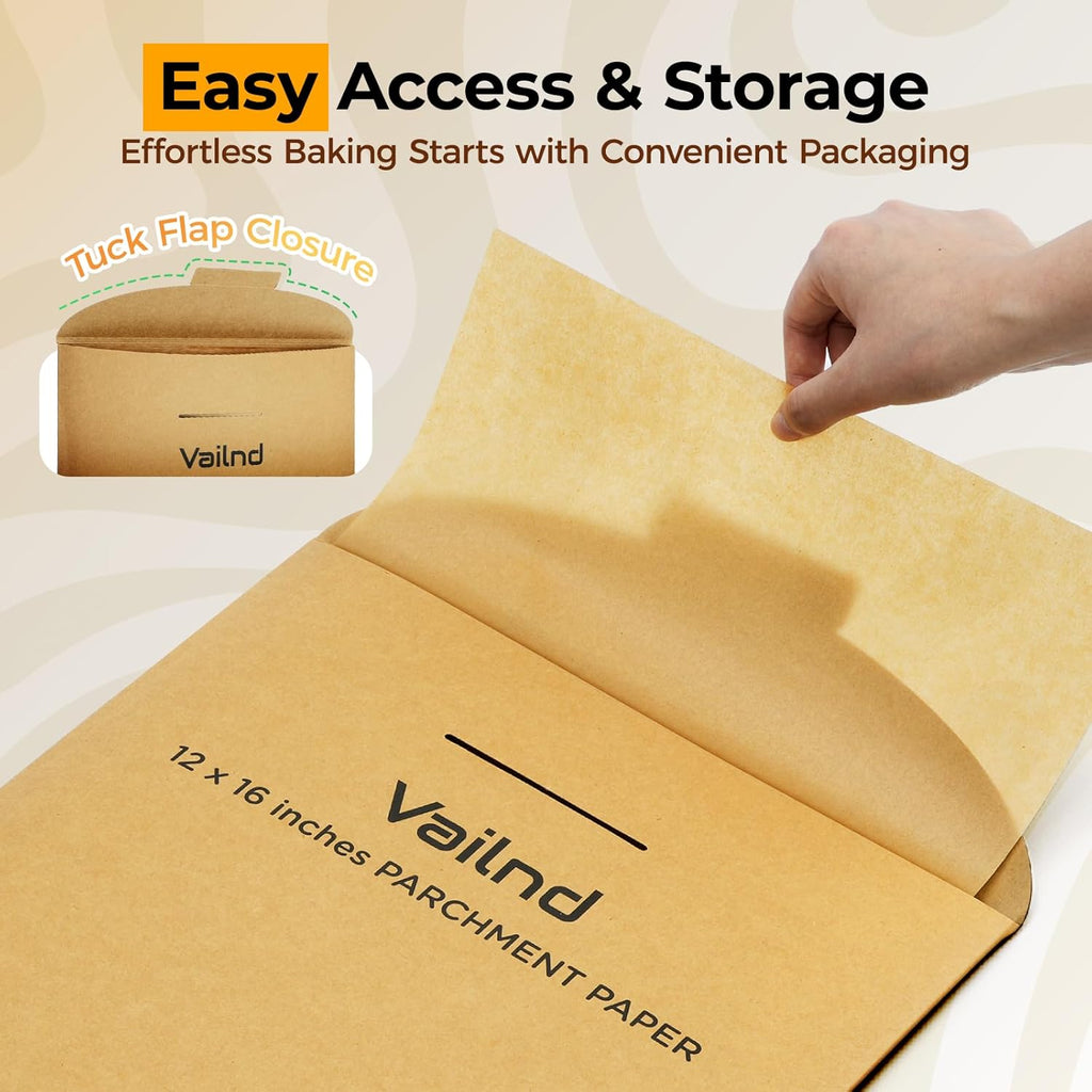 Vailnd Unbleached Parchment Paper Sheets - 220 Pcs Non-Stick, Lay Flat, 12'' x 16'' for Baking & Cooking