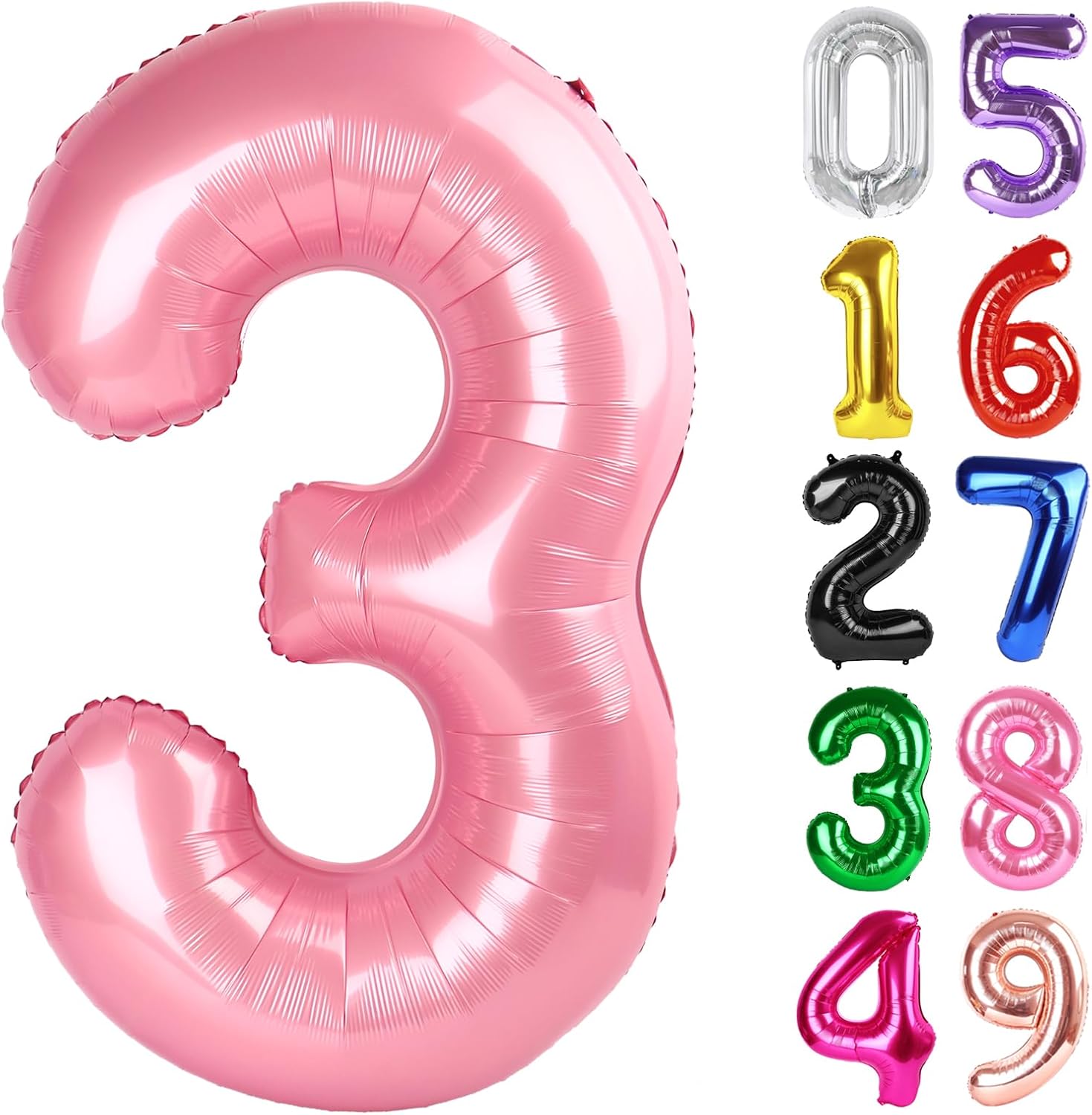 Pearlescent Pink Number 3 Balloon - 40 Inch for 3rd Birthday Celebration | Perfect for Girls and Boys
