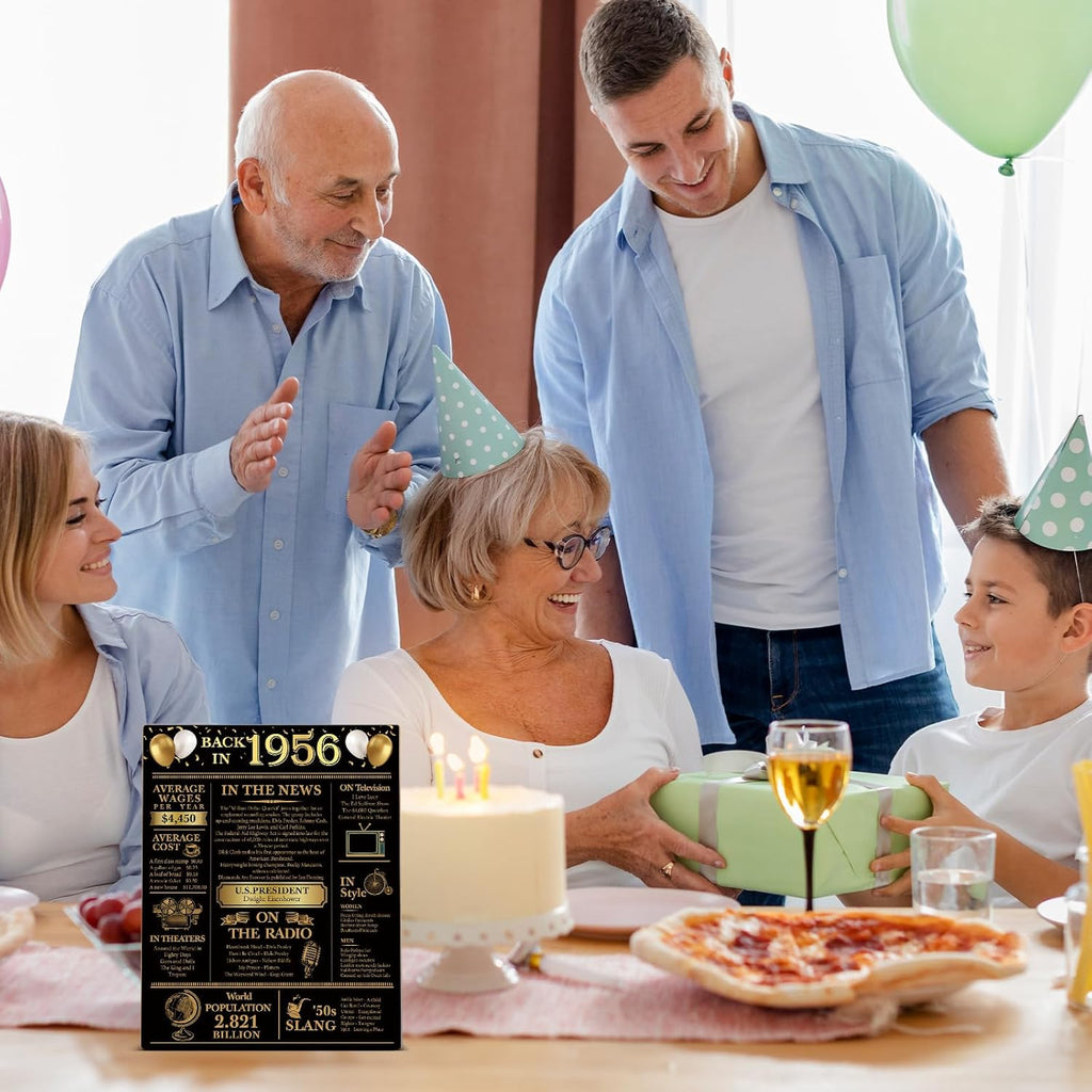 Back in 1956 | 70th Birthday Party Decorations - Black and Gold Wooden Sign & Table Favors
